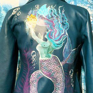 Painted Mermaid Teal Pleather Jacket